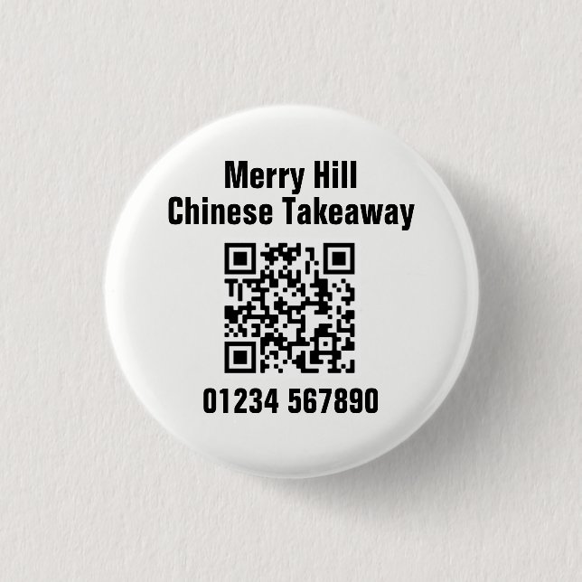 Restaurant Takeaway Online Menu QR Code 3 Cm Round Badge (Front)