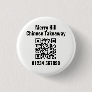 Restaurant Takeaway Online Menu QR Code 3 Cm Round Badge