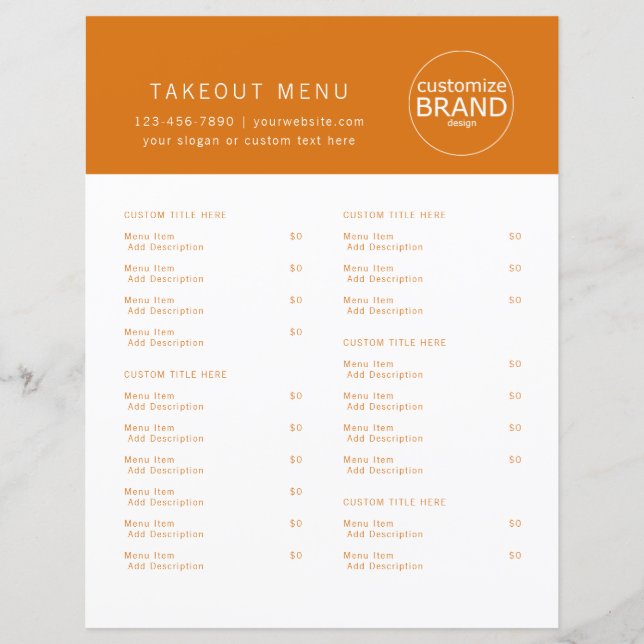 Restaurant Takeout Catering Logo Orange Menu (Front)