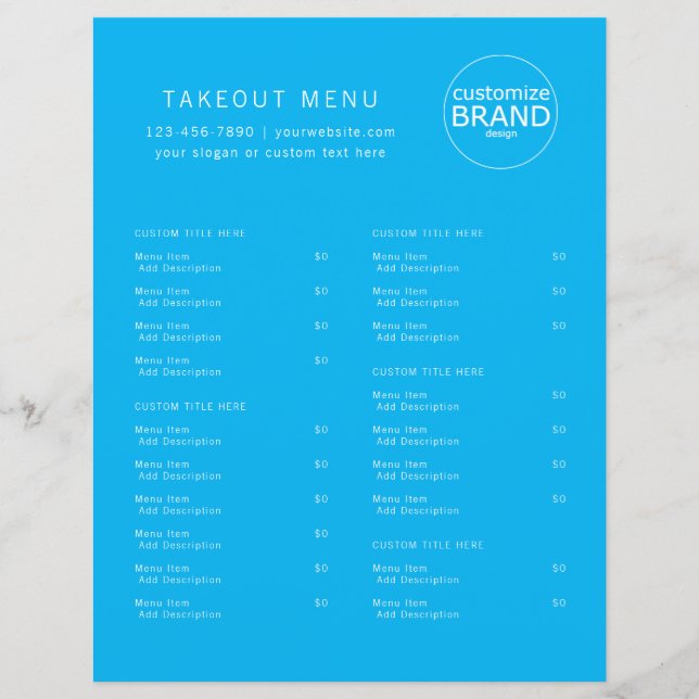 Restaurant Takeout Catering Ocean Blue Logo Menu (Front)