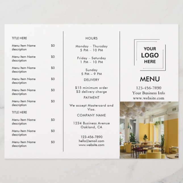 Restaurant Takeout | Modern Photo Custom Takeaway  (Front)