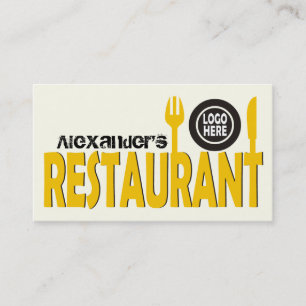 Restaurant text cutlery plate yellow black ivory business card