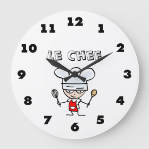 Restaurant wall clock with chef cook cartoon
