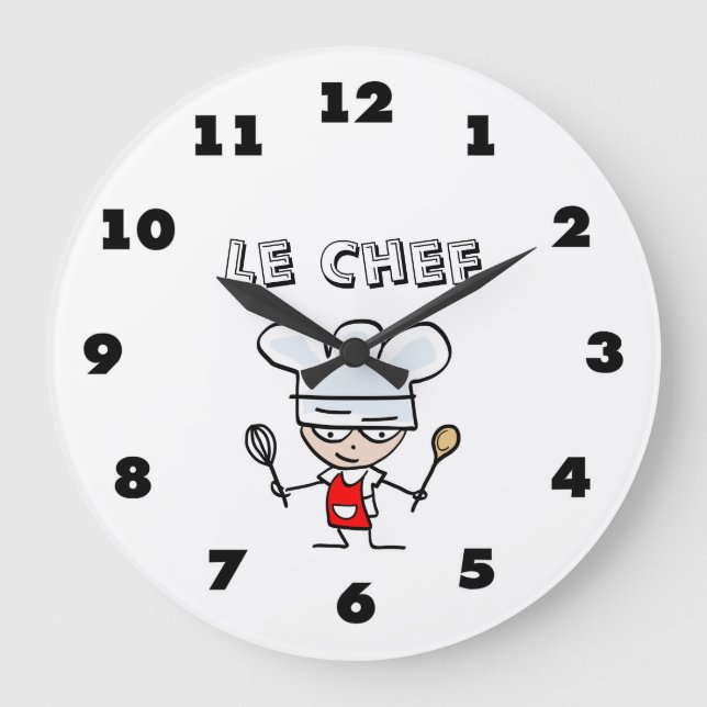 Restaurant wall clock with chef cook cartoon (Front)