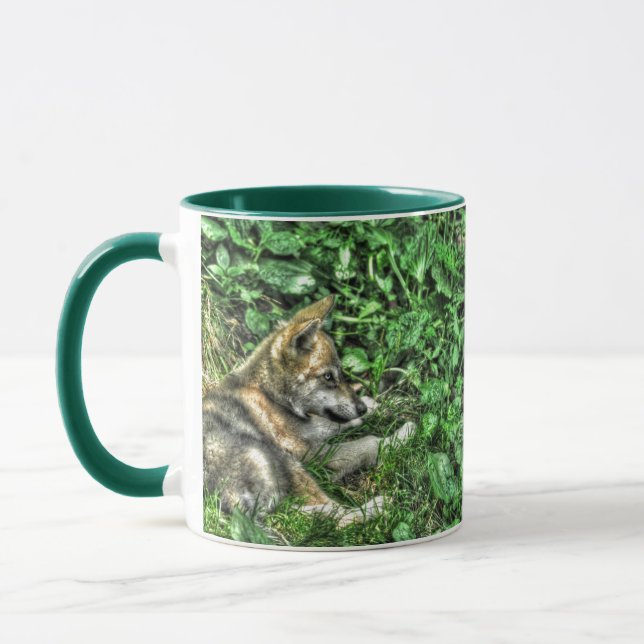 Resting Baby Wolf Pup Wildlife Photo Mug (Left)