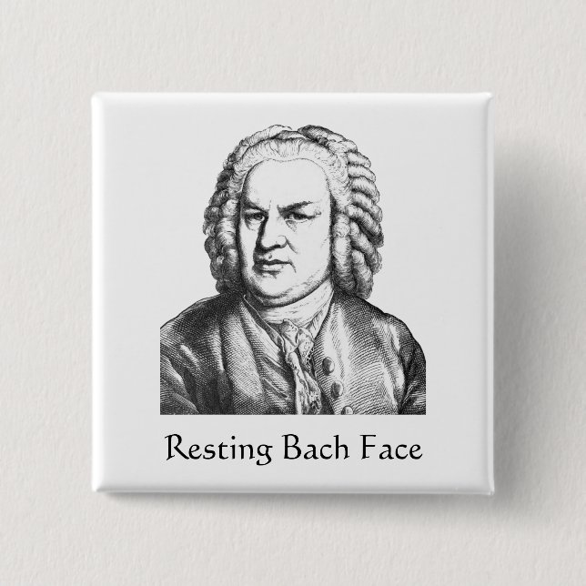 Resting Bach Face Classical Music Composer 15 Cm Square Badge (Front)