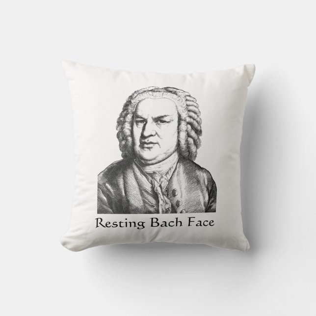 Resting Bach Face Classical Music Composer Cushion (Front)