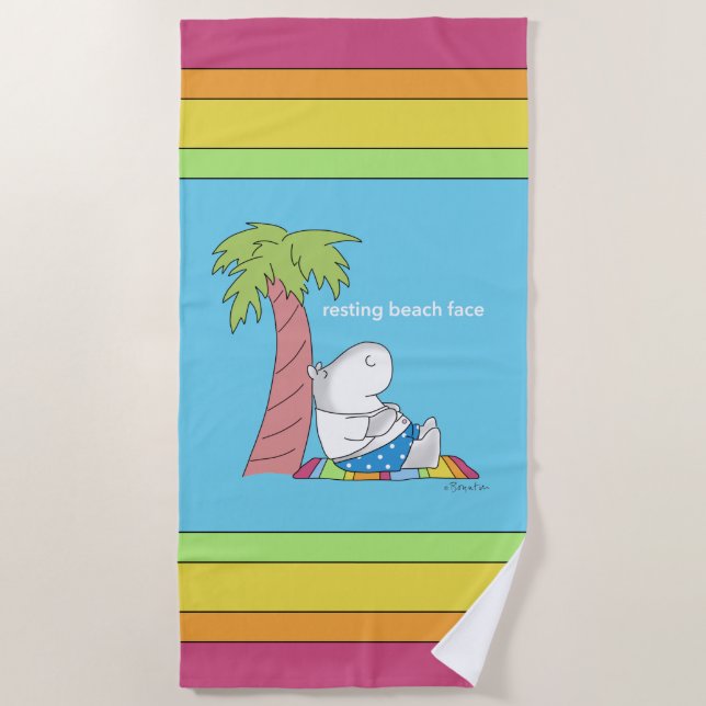 RESTING BEACH FACE Belly Button Hippo Boynton Beach Towel (Front)
