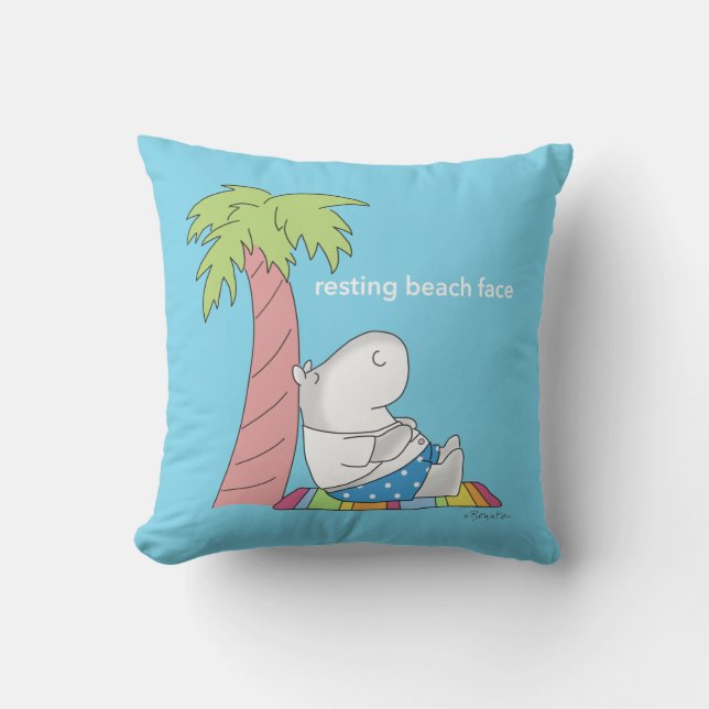 RESTING BEACH FACE Belly Button Hippo Boynton Cushion (Front)