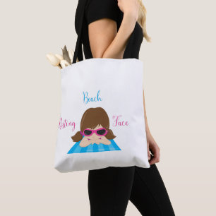 Resting Beach Face Girl on Beachtowel  Tote Bag