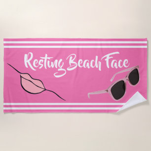 Resting Beach Face Hot Pink Beach Towel