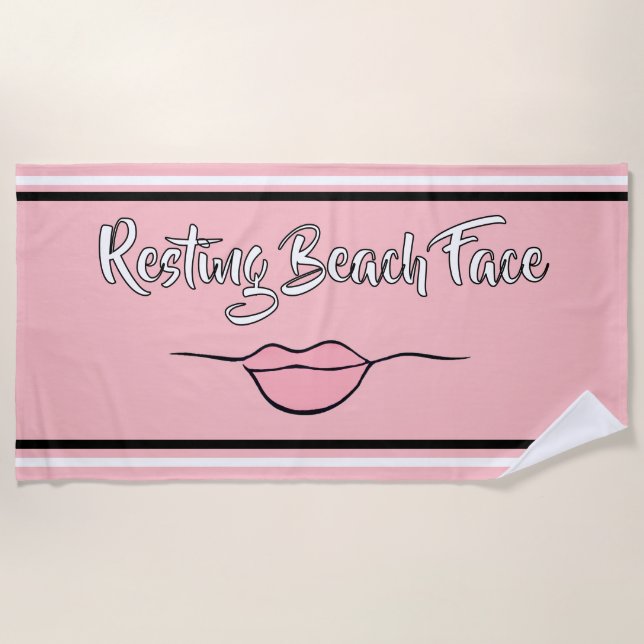 Resting Beach Face "Lips" Pink and Black Towel (Front)