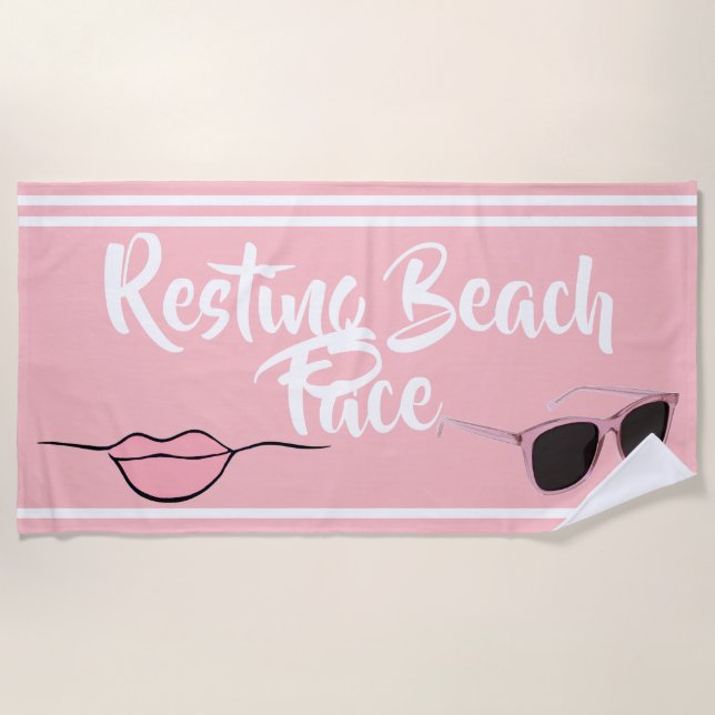 Resting Beach Face Pink Beach Towel (Front)