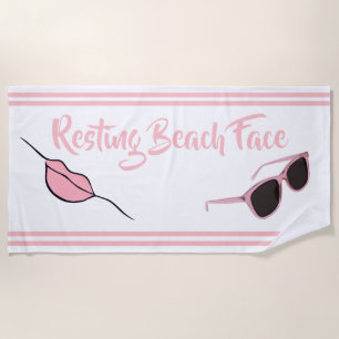 Resting Beach Face White and Pink Beach Towel