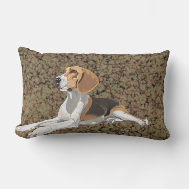 Resting Beagle against a marbled background Lumbar Cushion (Front)