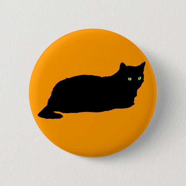 Resting Black Cat on Orange 6 Cm Round Badge (Front)