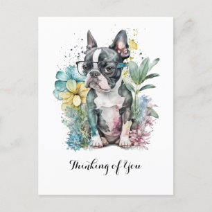 Resting "Boston" Face Boston Puppy Glasses Floral Postcard