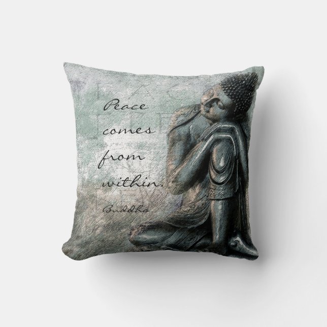 Resting Buddha with peace quote words of wisdom Cushion (Front)