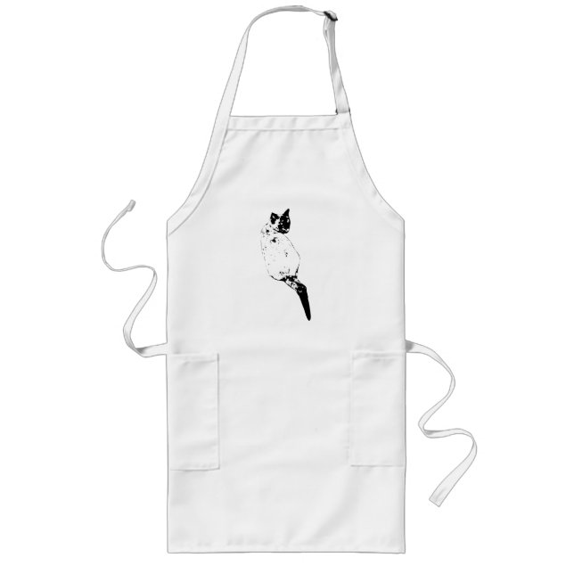 Resting Cat, Cozy Kitchen Long Apron (Front)