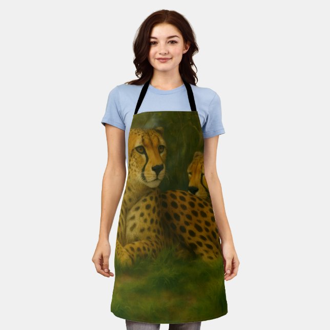 Resting Cheetah Duo in Forest Setting Apron (Worn)