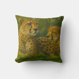 Resting Cheetah Duo in Forest Setting Cushion