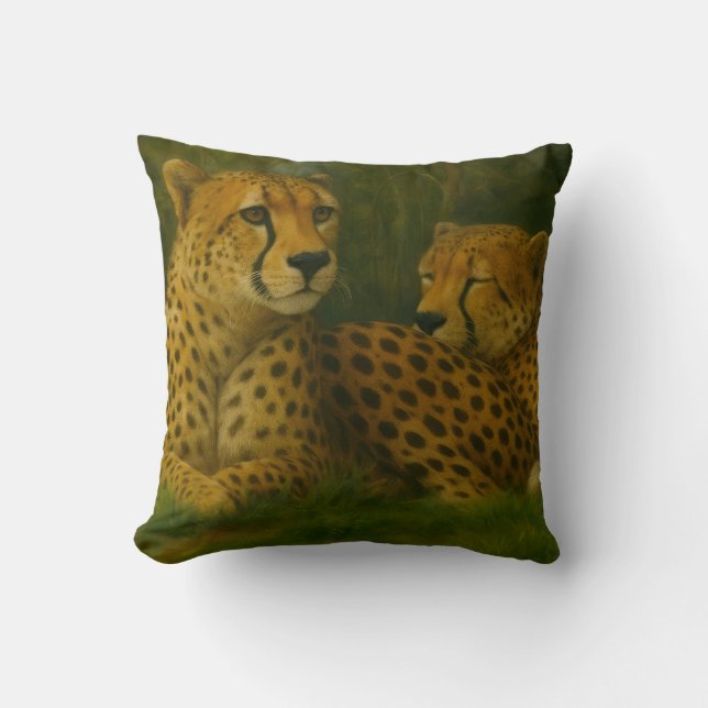 Resting Cheetah Duo in Forest Setting Cushion (Front)