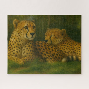 Resting Cheetah Duo in Forest Setting Jigsaw Puzzle
