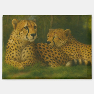 Resting Cheetah Duo in Forest Setting Magnet