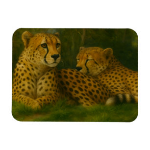 Resting Cheetah Duo in Forest Setting Magnet