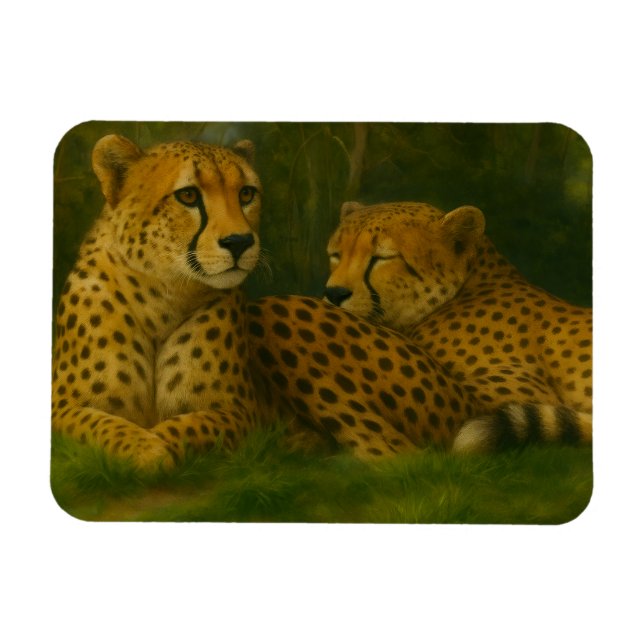 Resting Cheetah Duo in Forest Setting Magnet (Horizontal)