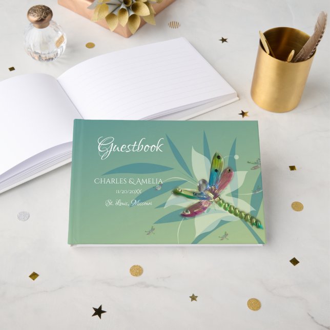 Resting Dragonfly Wedding Day Guestbook (Front Open)