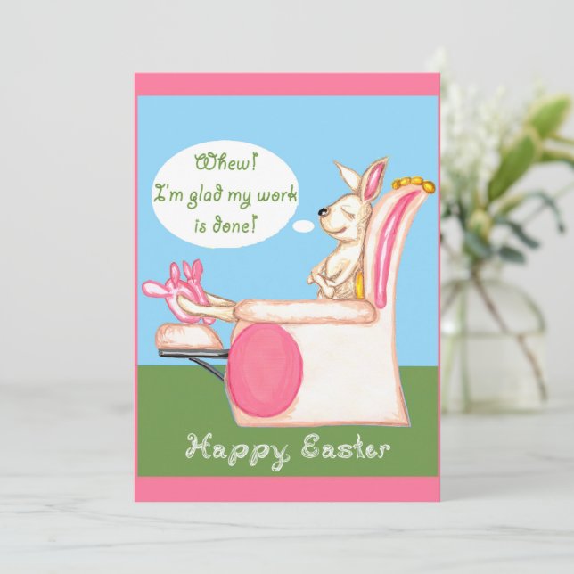 Resting Easter Bunny Happy Easter Fabric Font Card (Standing Front)
