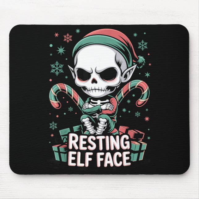 Resting Elf Face Funny Christmas Cute Creepy Women Mouse Pad (Front)