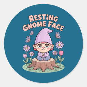 Resting Gnome Face Cute Funny Christmas Kawaii Car Classic Round Sticker