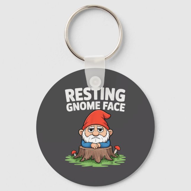 Resting Gnome Face Cute Funny Christmas Kawaii Car Key Ring (Front)