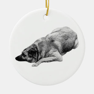 Resting Grey Dog Glows On Festive Winter Trees Ceramic Ornament