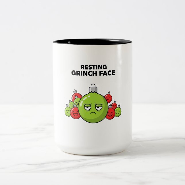 Resting Grinch Face Christmas Ornament  Two-Tone Coffee Mug (Center)