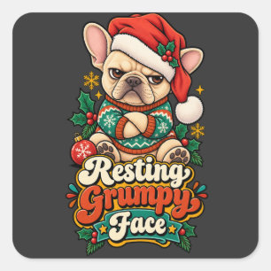 Resting Grumpy Face French Bulldog Christmas Funny Square Sticker