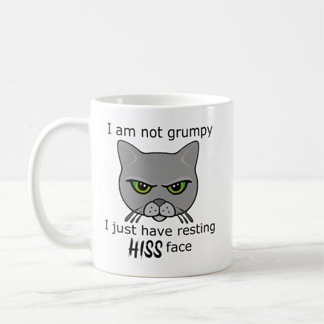 Resting Hiss Face Grey Cat - Benefits PACR Coffee Mug (Left)