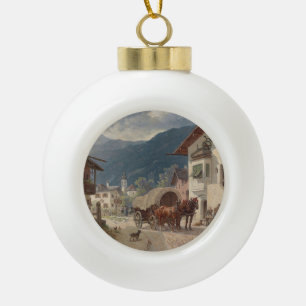 Resting in Front of the Inn – Désiré Thomassin Ceramic Ball Christmas Ornament