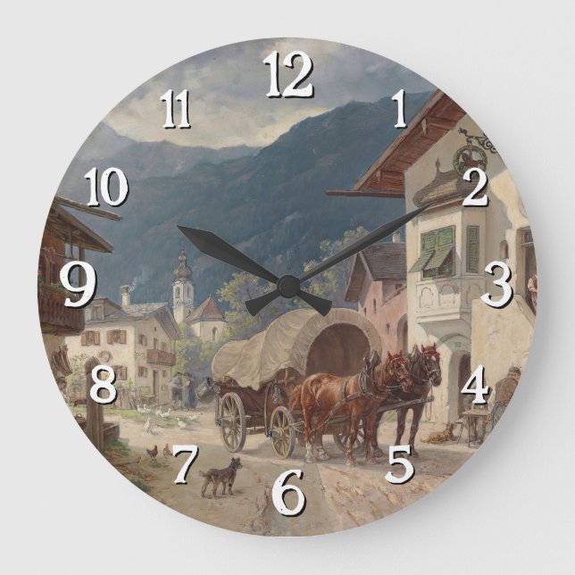 Resting in Front of the Inn – Désiré Thomassin Large Clock (Front)