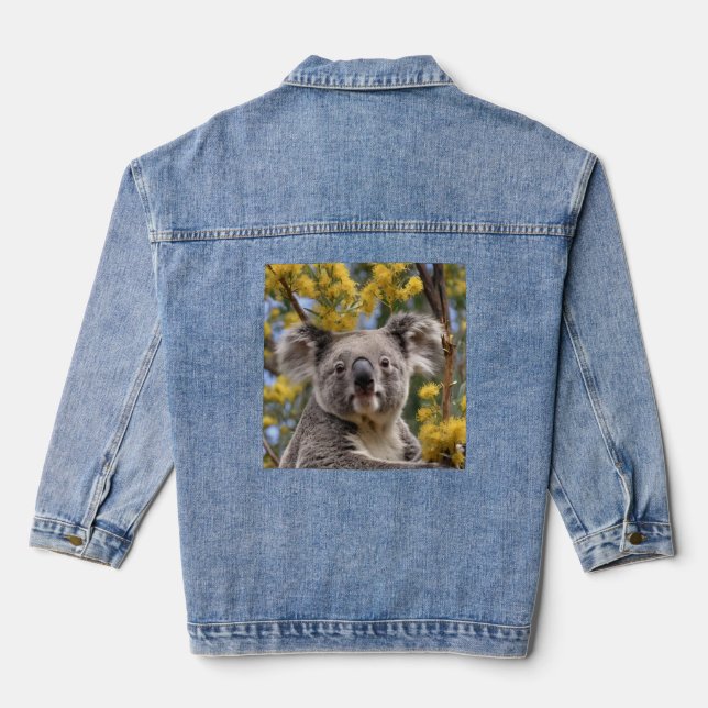 "Resting in Gold: A Koala in a Wattle Tree" Denim Jacket (Back)