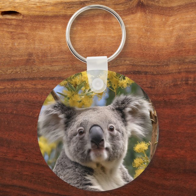 "Resting in Gold: A Koala in a Wattle Tree" Key Ring (Front)