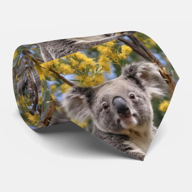 "Resting in Gold: A Koala in a Wattle Tree" Tie (Rolled)