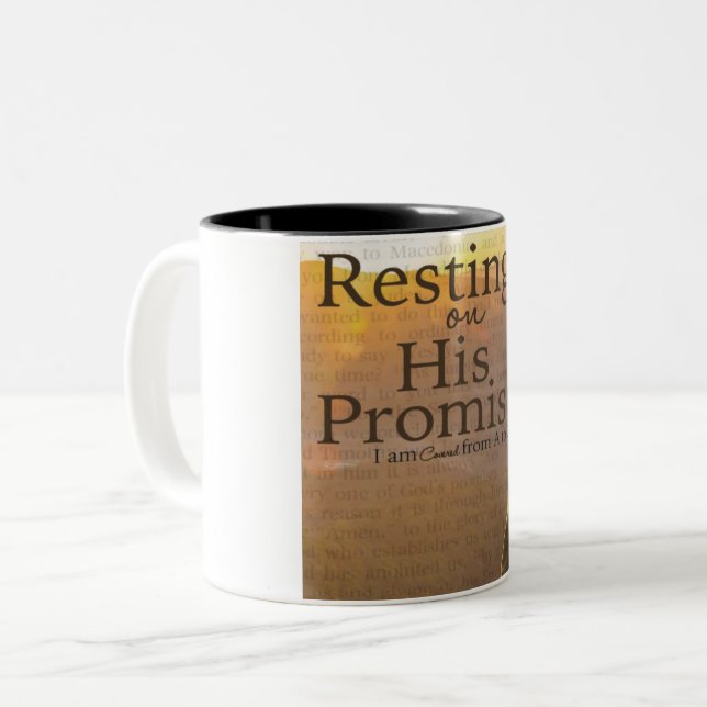 "Resting On His Promises Two-Tone Mug" Coffee Mug (Front Left)