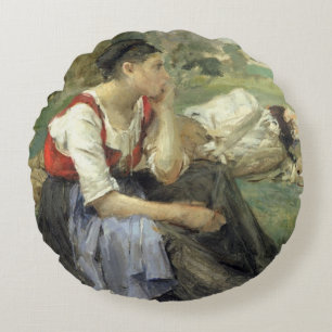 Resting Peasants, 1877 Round Cushion