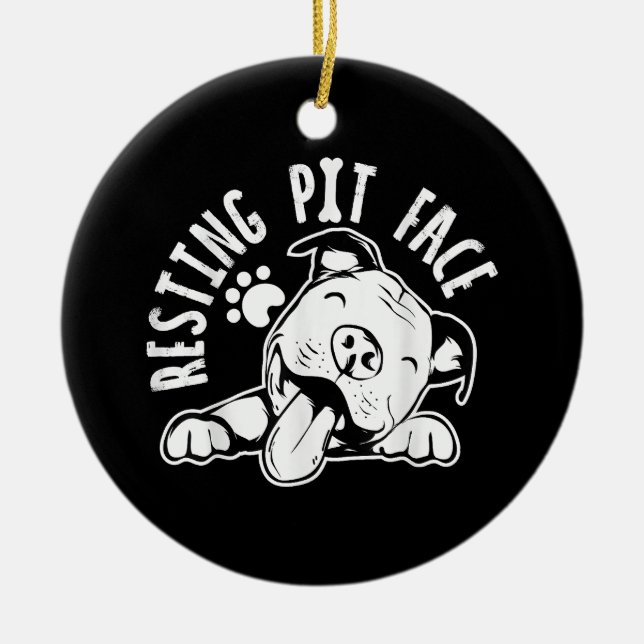 Resting Pit Face  Funny Dog Pitbull Meme Ceramic Ornament (Front)