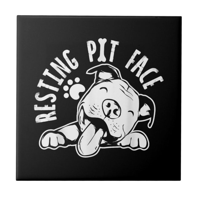 Resting Pit Face  Funny Dog Pitbull Meme Ceramic Tile (Front)