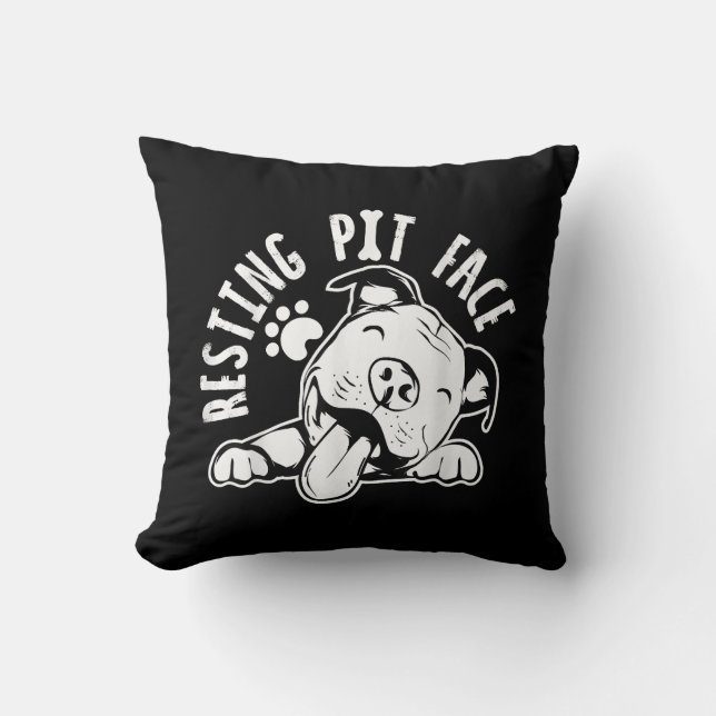Resting Pit Face  Funny Dog Pitbull Meme Cushion (Front)