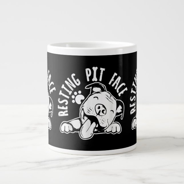 Resting Pit Face  Funny Dog Pitbull Meme Large Coffee Mug (Front)